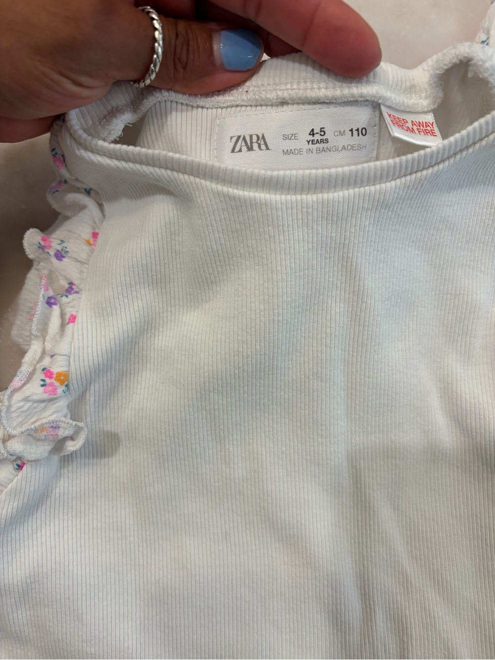 Zara White Ribbed Tank with Pink & Yellow Floral Ruffles - Picture 2 of 2